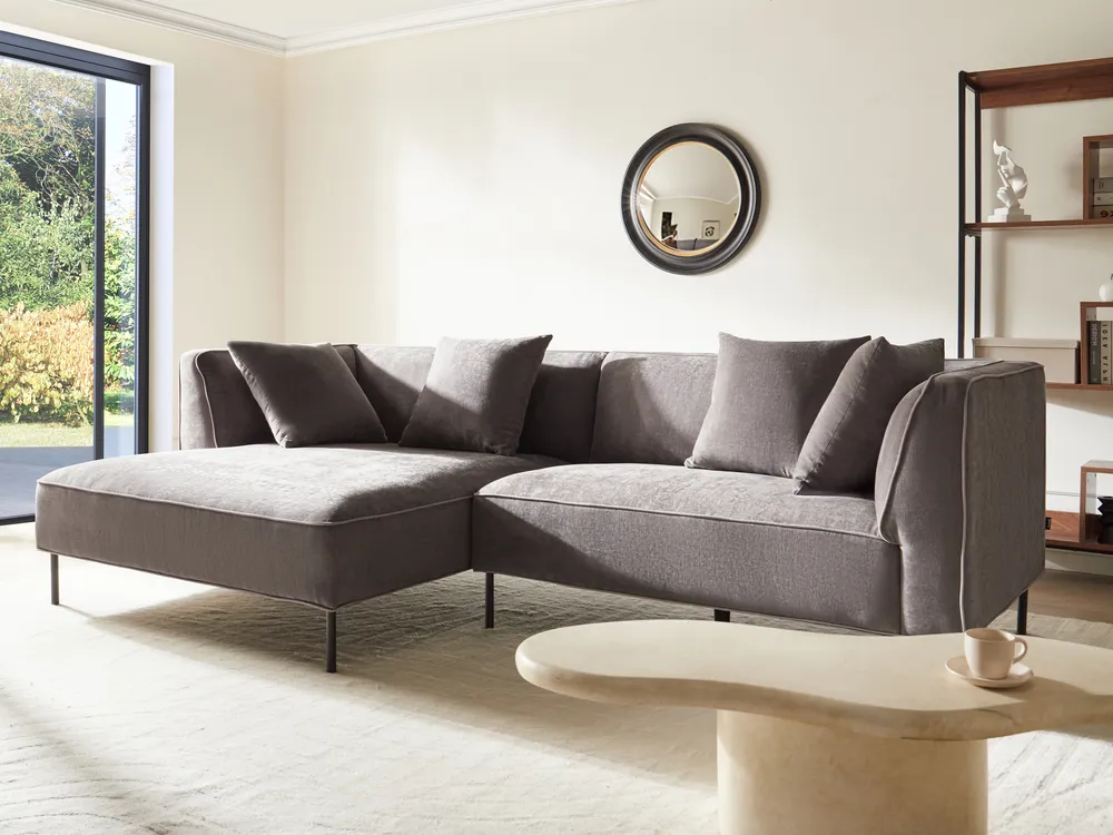 Ecksofa 3-Sitzer SATER Chenillegewebe Taupe rechtsseitig_1019402
