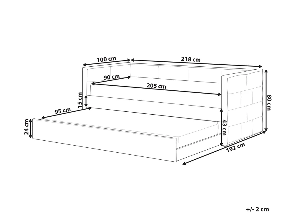 Ausziehbett Samtstoff CHAVONNE 90 x 200 cm Cremeweiß_969780