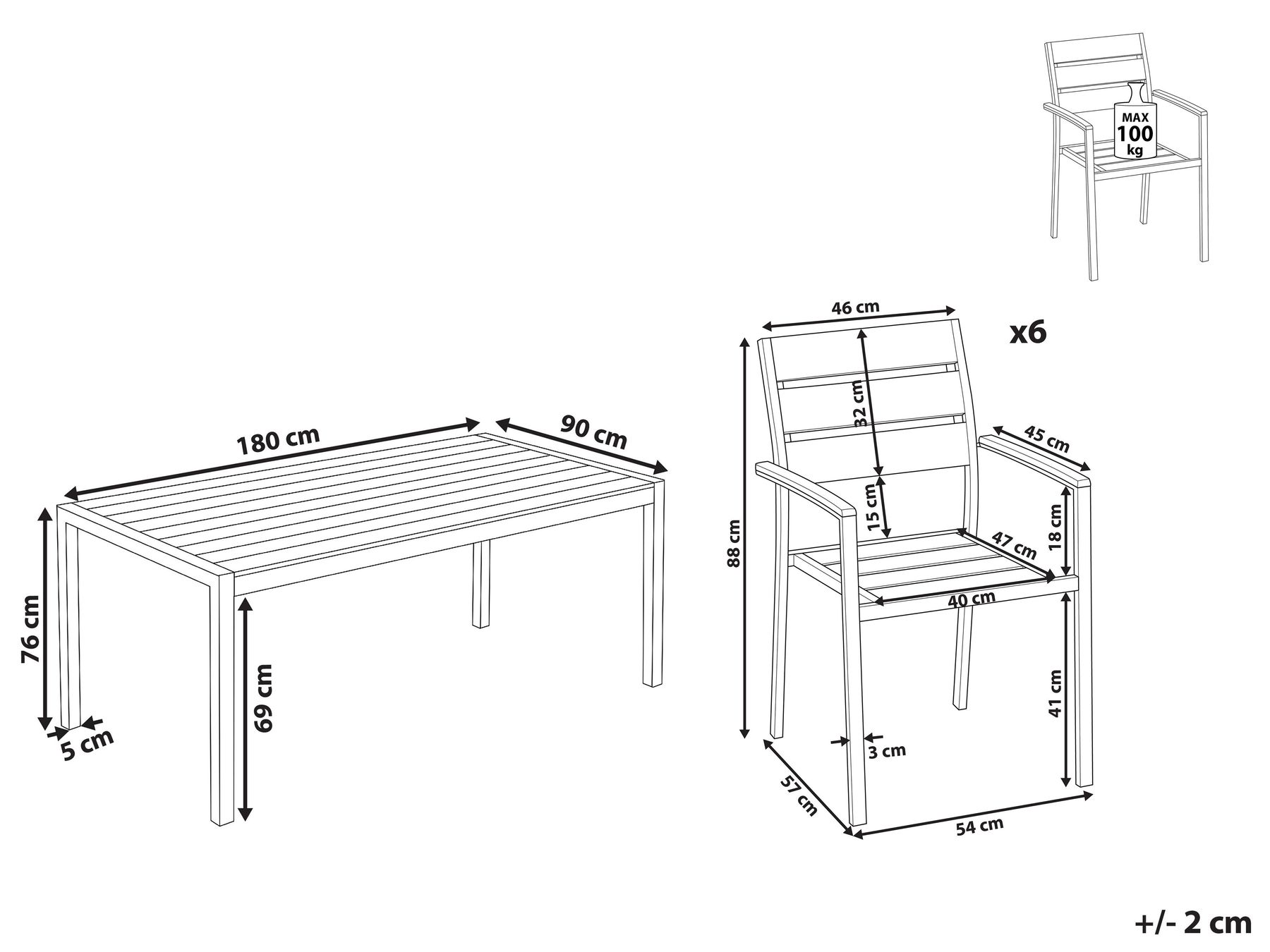 Gartenmöbel Set 6-Sitzer VERNIO Braun / Schwarz_956550