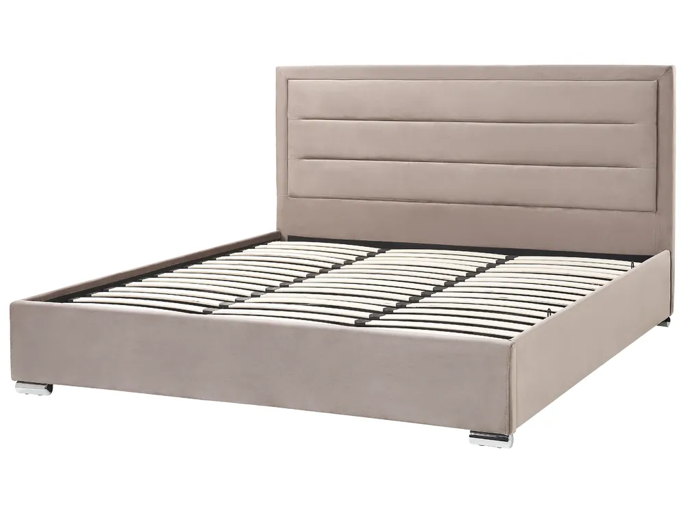 Bett mit Stauraum ROUEN Samtstoff Taupe 180 x 200 cm_843853