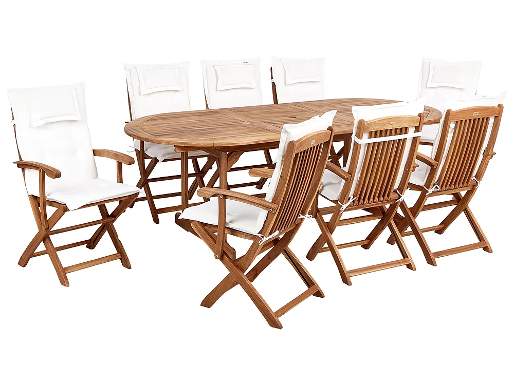 Gartenmöbel Set 8-Sitzer MAUI II inkl. Kissen Akazienholz Cremeweiß