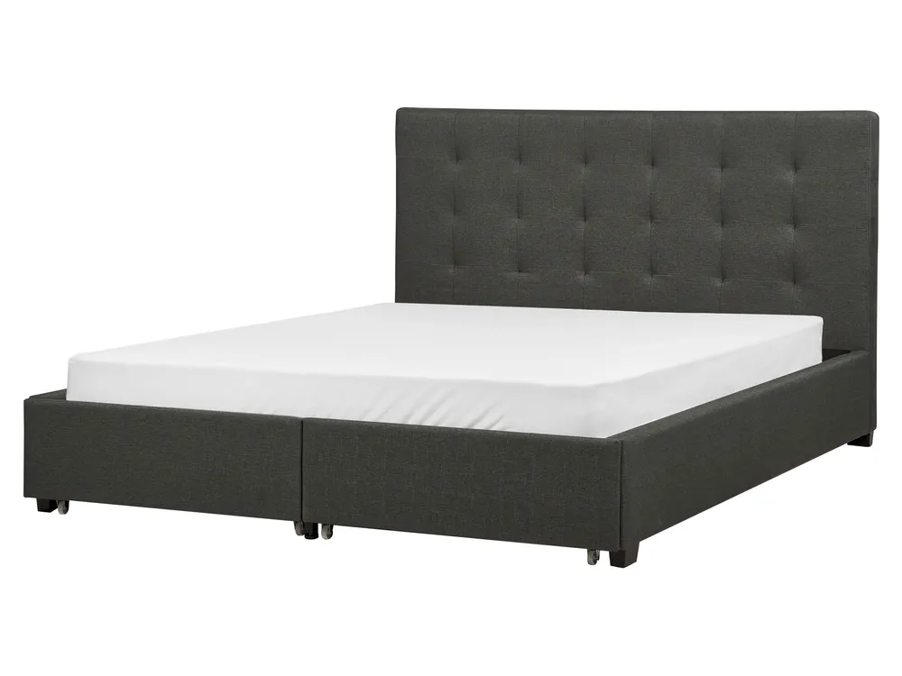 Bed with Storage Drawers LA ROCHELLE Fabric Dark Grey 160 x 200 cm (EU King Size)_904618