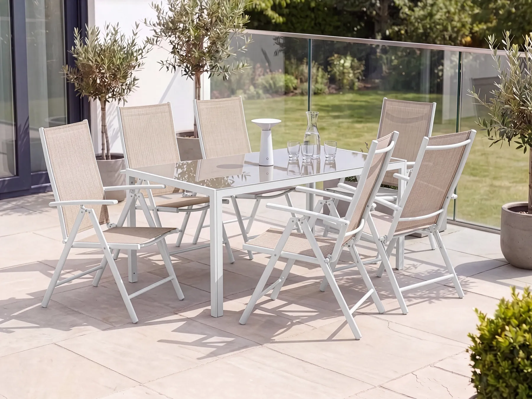 Gartentisch CATANIA 160 cm 91 cm Glas Beige_884010