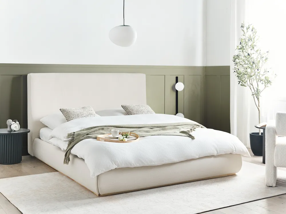 Bett mit Stauraum CAMPAGNE Stoff Hellbeige 160 x 200 cm