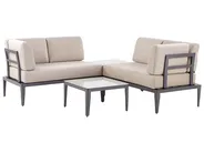 Garten Ecksofa mit Tisch 6-Sitzer RIMA III modular Metall Beige linksseitig_828889