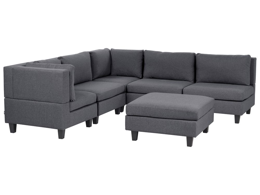 Modulaire hoekbank 5-zits UNSTAD met ottomaan Stof Donkergrijs rechtszijdig