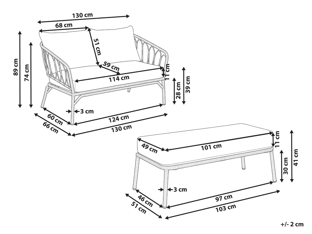 Garden Sofa 2 Seater FOLLO with Bench PE Rattan Light Brown_1079324