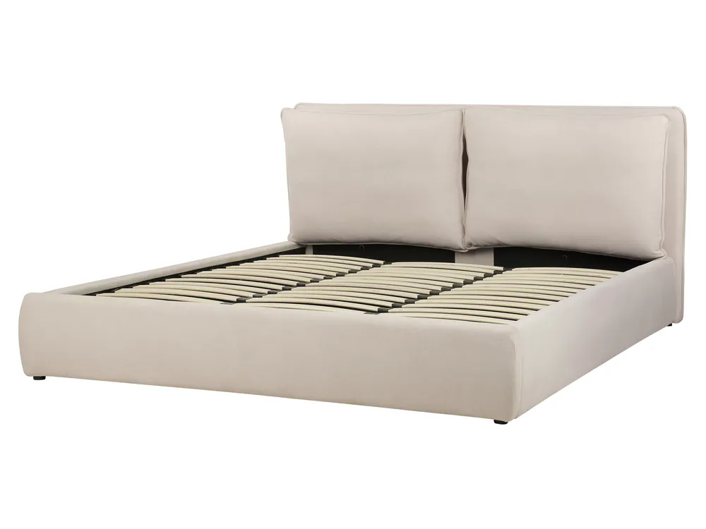 Bett mit Stauraum BAJONNA Stoff Hellbeige 180 x 200 cm_912510