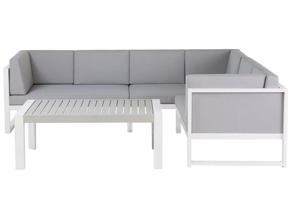 Garten Ecksofa mit Tisch 6-Sitzer CASTELLA Metall Grau linksseitig
