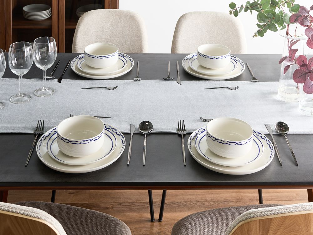 Set of 12 Dinnerware AMCHUR Porcelain White/ Blue