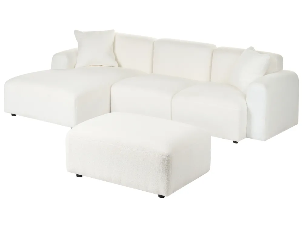 Modul Ecksofa 3-Sitzer HEDE mit Ottomane Bouclé Weiß rechtsseitig_1091922