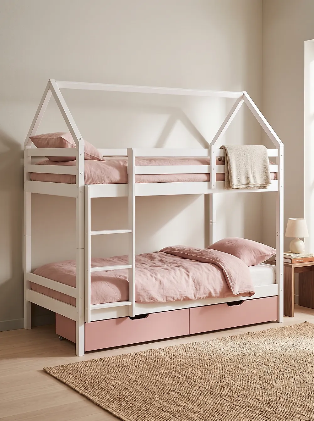 Hochbett mit Schubladen TERNAS Kiefernholz Rosa 90 x 200 cm_1175112