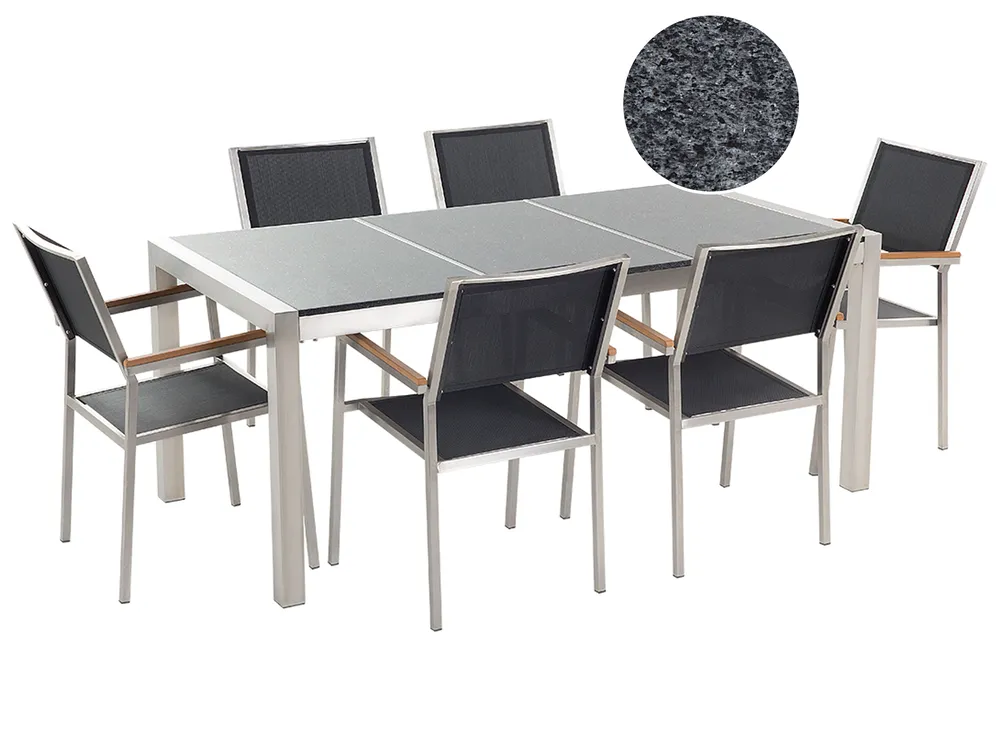 Gartenmöbel Set 6-Sitzer GROSSETO Dreifachplatte Granit poliert Schwarz / Grau