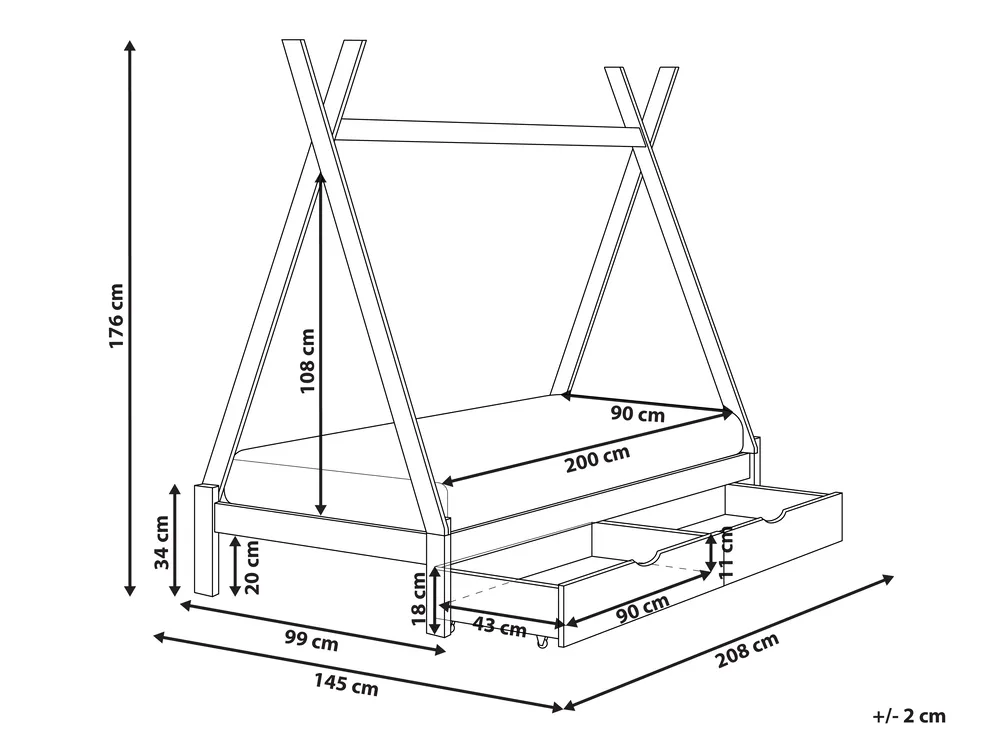 Dječji krevet s ladicama Teepee Borovo drvo DEVAY 90 x 200 cm Bijeli_963576