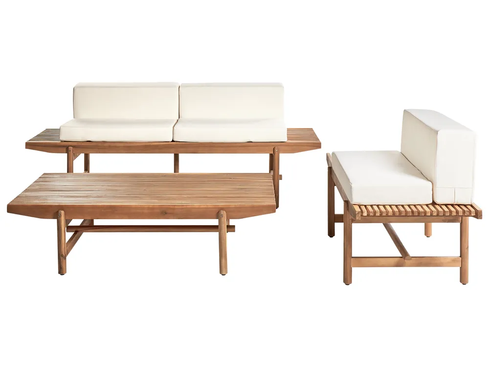 Lounge Set mit Tisch 3-Sitzer GIAVENO Akazienholz Cremeweiß