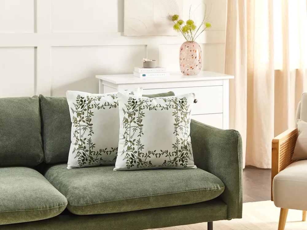 Dekokissen 2er Set ZALEYA 45 x 45 cm Baumwolle Weiß Blumenmuster