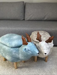 Tierhocker mit Stauraum REINDEER Rentier Stoff Beige_844741