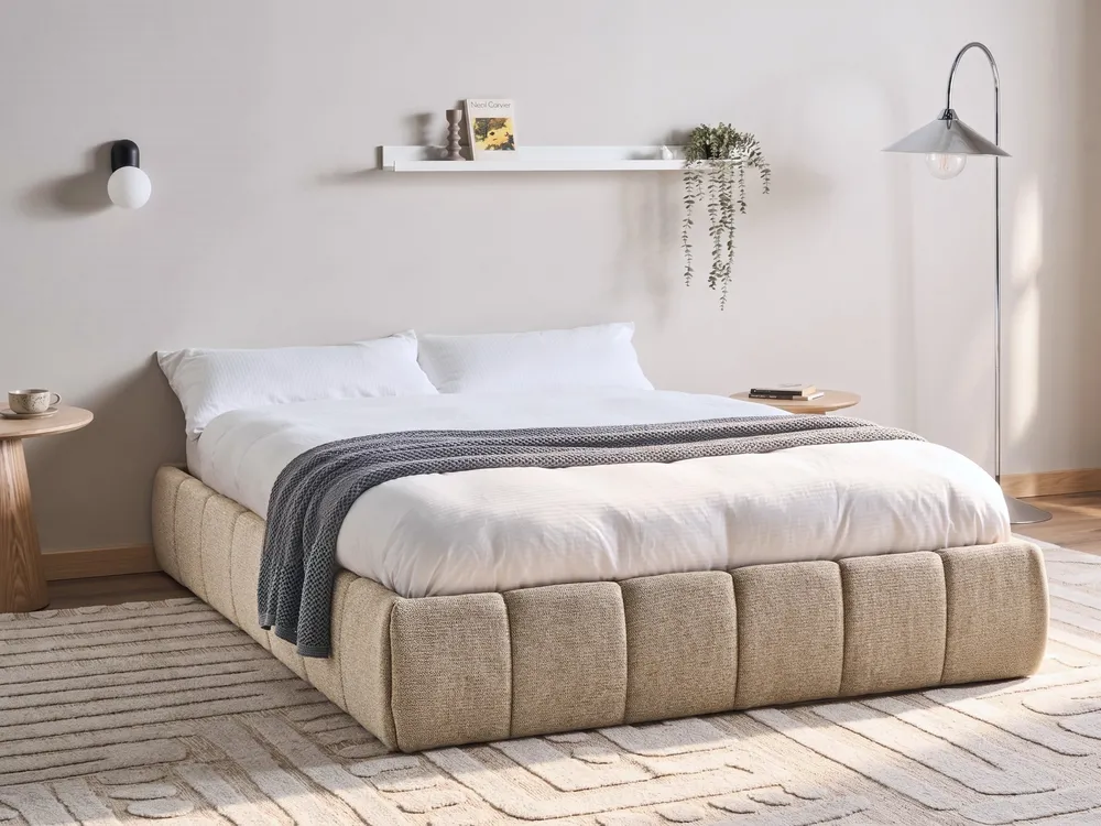 Polsterbett beige Bettkasten hochklappbar verschiedene Größen GENAS