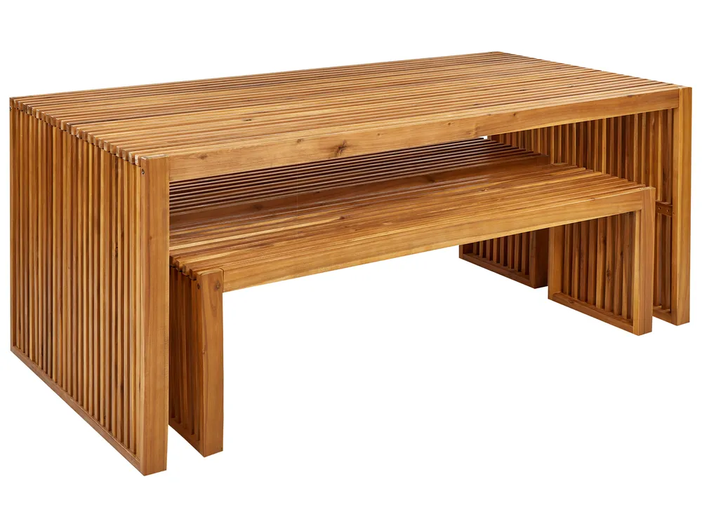 Garden Dining Set with Benches 6 Seater SULZANO Acacia Wood Brown_921729
