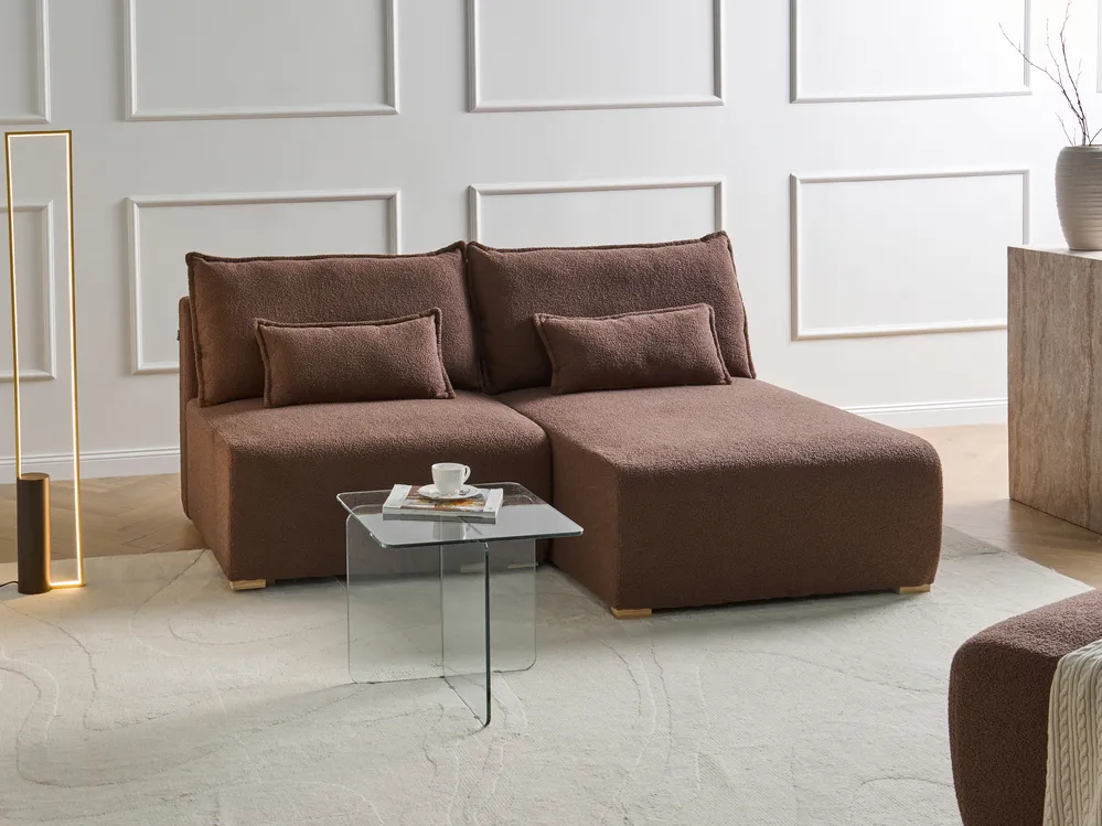 Modul Ecksofa NERBO Bouclé Braun linksseitig