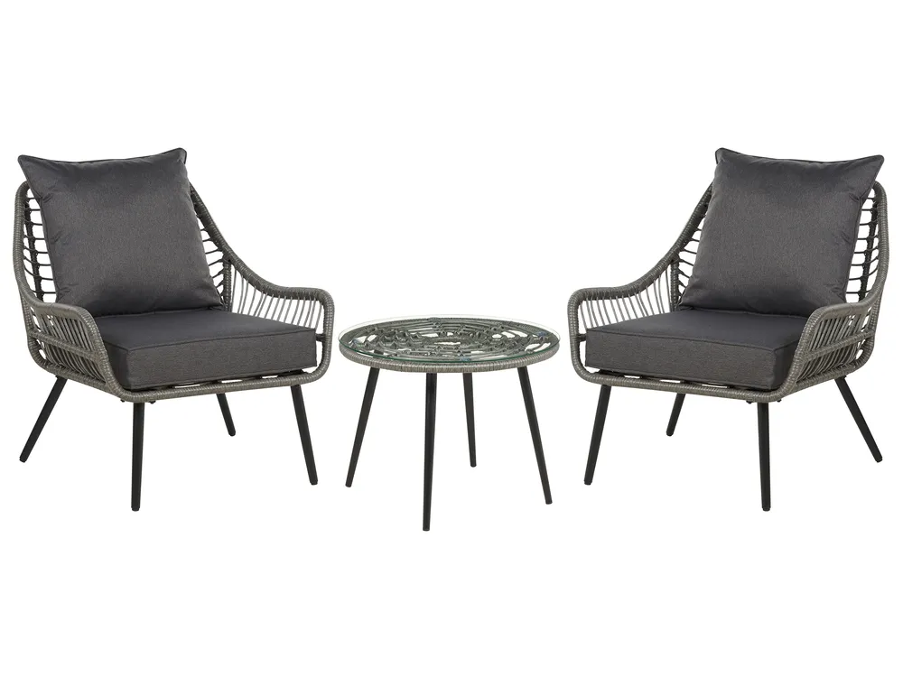 Bistro Set inkl. Kissen LAURETO Polyrattan Grau