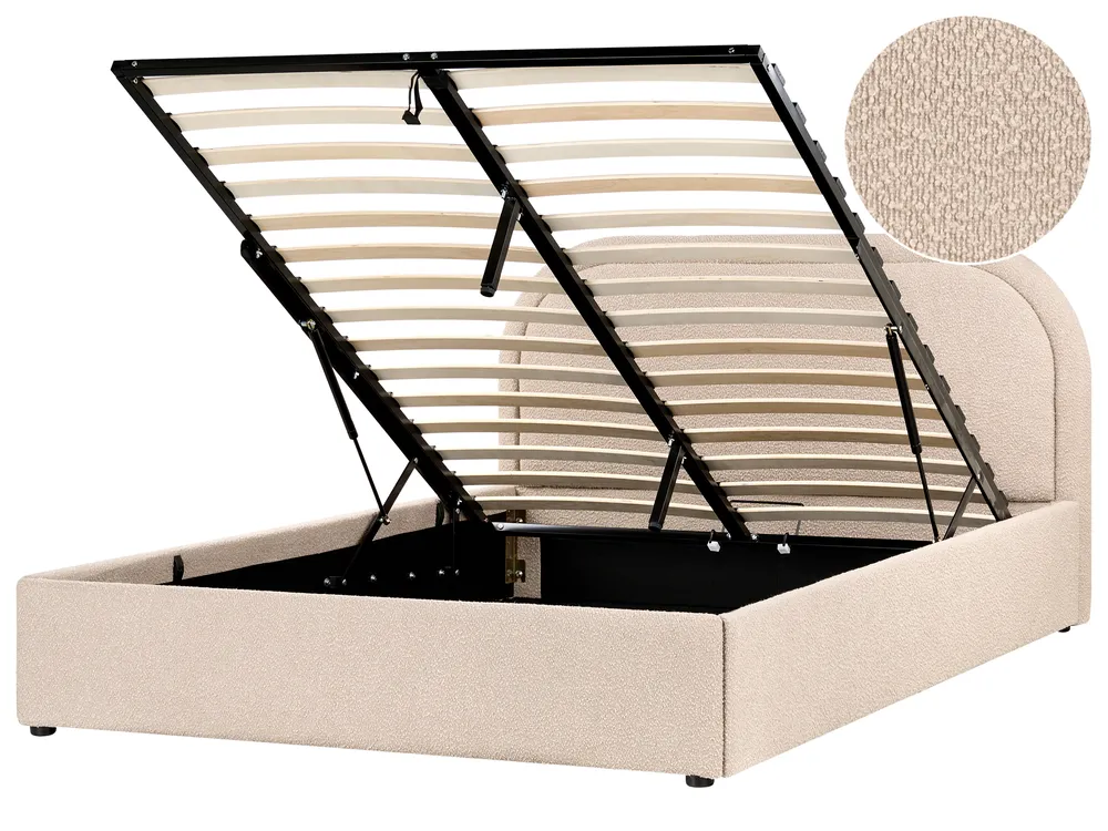 Bett mit Stauraum QUILLIEN Bouclé Beige 140 x 200 cm