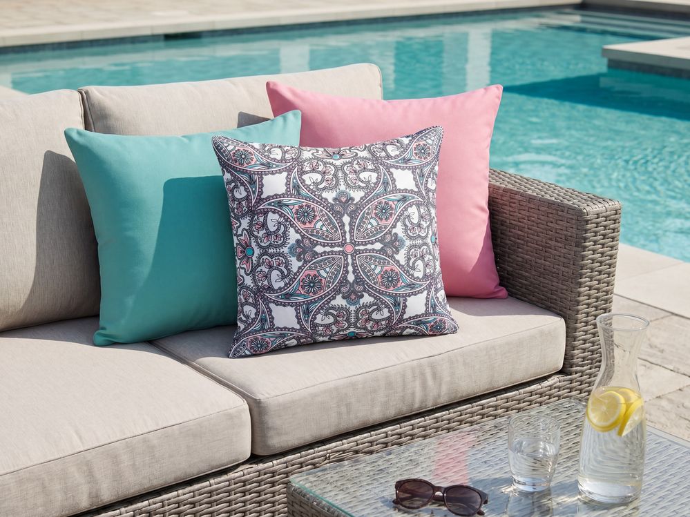 Set of 3 Outdoor Cushions TIDE Solid Oriental Pattern 45 x 45 cm Multicolour