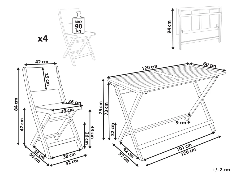 Gartenmöbel Set 4-Sitzer PROSSEDI Akazienholz Grün_956780