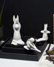 Dekofiguren 3er Set Hase BREST Keramik Weiß_799275