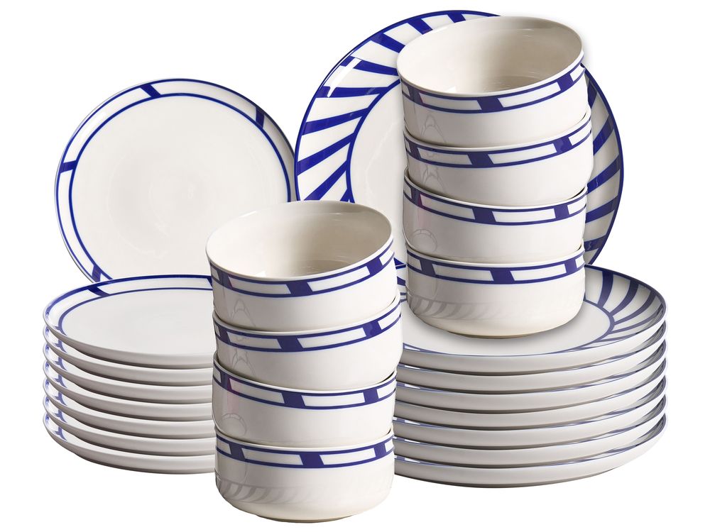 Set of 24 Dinnerware SHISO Porcelain White/ Blue