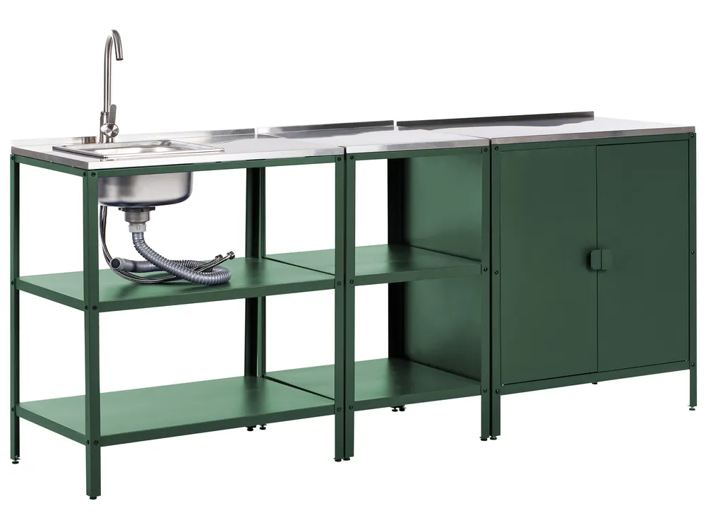 Outdoor-Küche 3er Set mit Spüle VILAMA Grün Metall