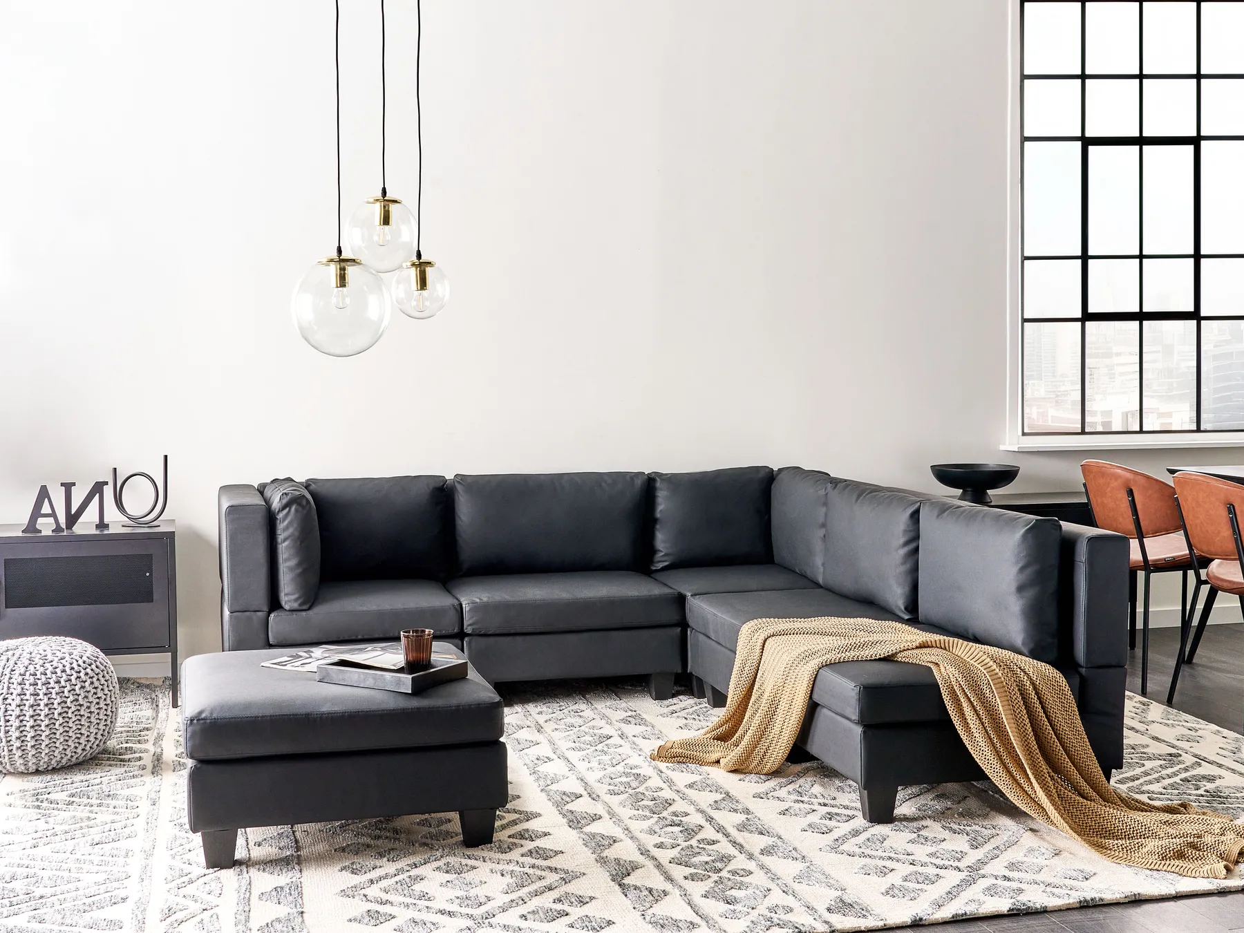 Modular Corner Sofa 5 Seater UNSTAD with Ottoman Faux Leather Black Left Hand_936831
