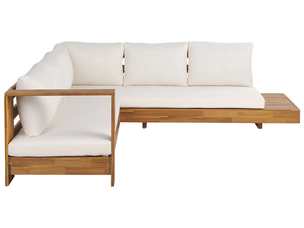 Garten Ecksofa mit Tisch 5-Sitzer MARETTIMO zertifiziertes Akazienholz Cremeweiß rechtsseitig_953836