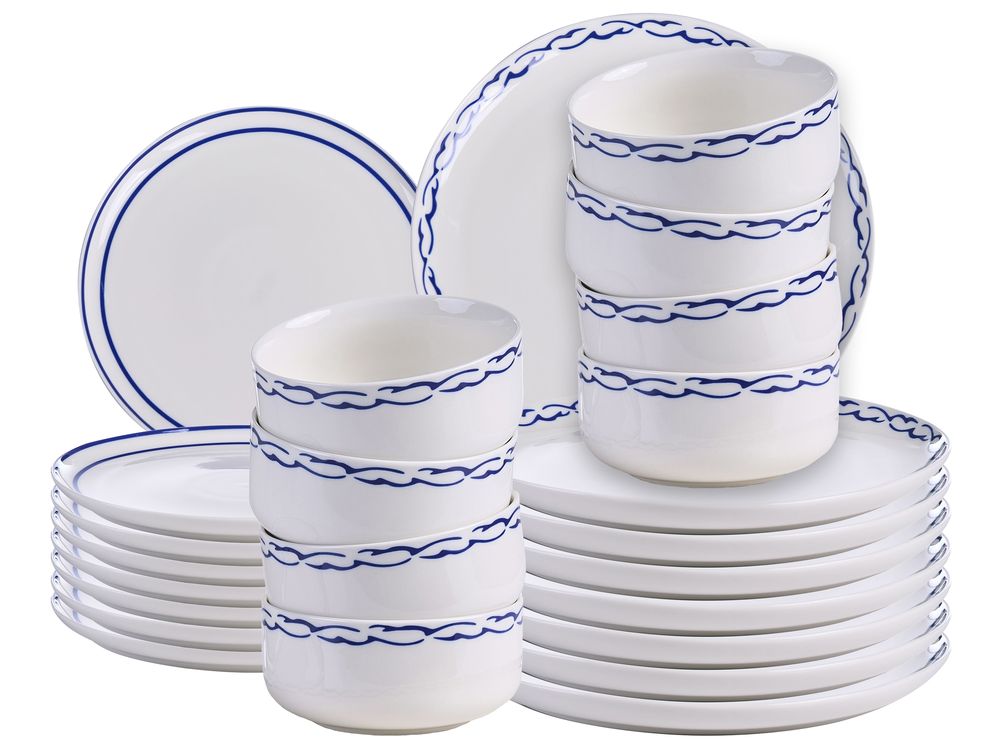 Set od 24 komada posuđa AMCHUR Porcelan bijelo/plavo