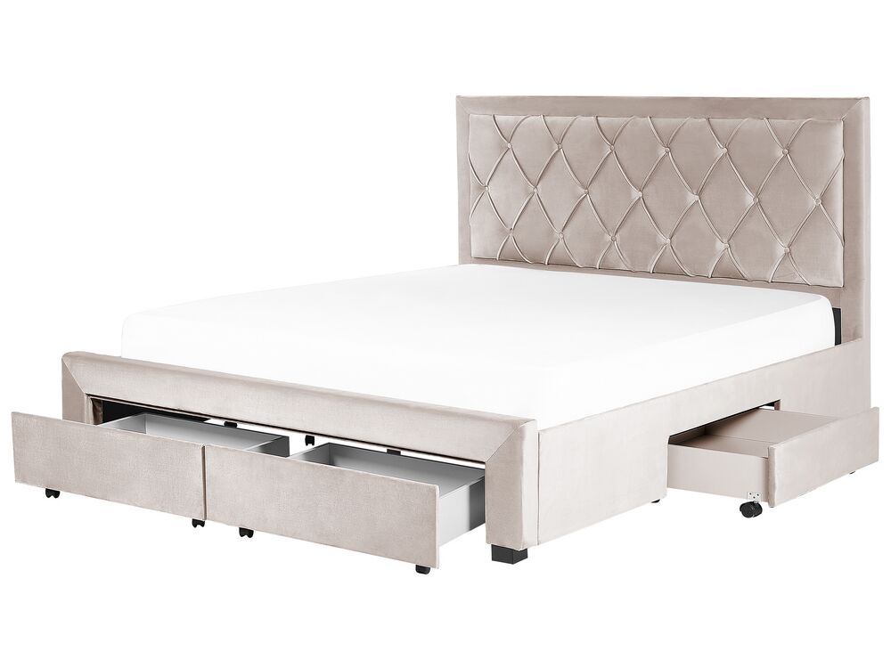 Bed met opbergladen LIEVIN Fluweel Beige 180 x 200 cm
