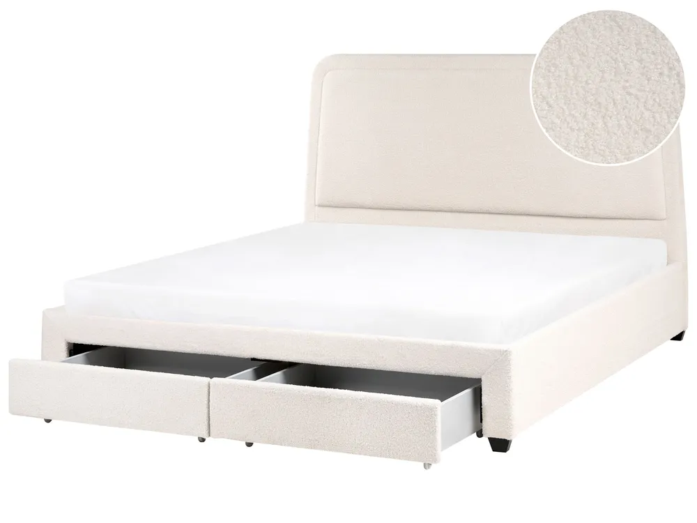 Bed with Storage Drawers SARDENT Boucle Off-White 180 x 200 cm (EU Super King)