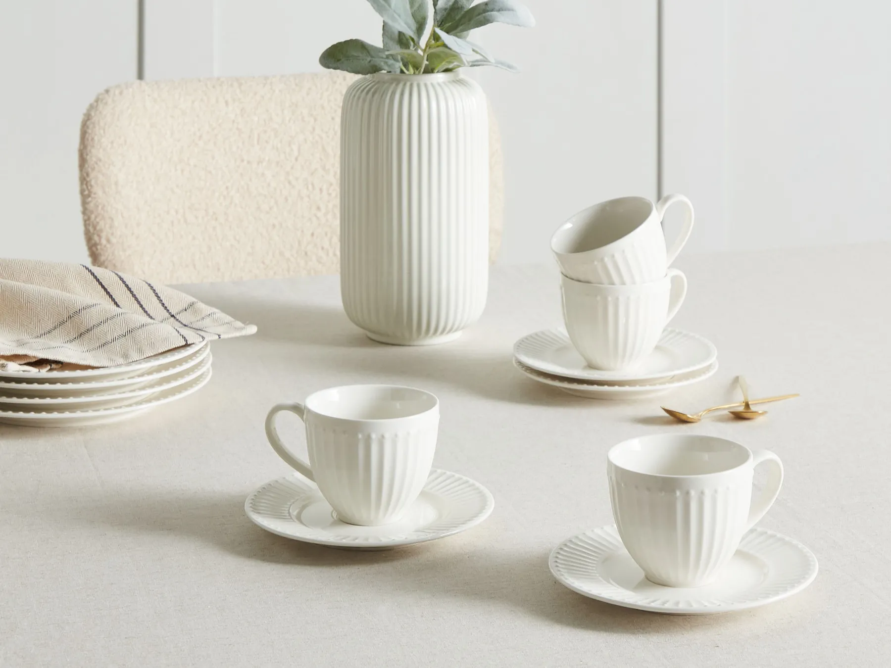 Tassen 4er Set mit Untertellern COWSLIP Porzellan Weiß_957072