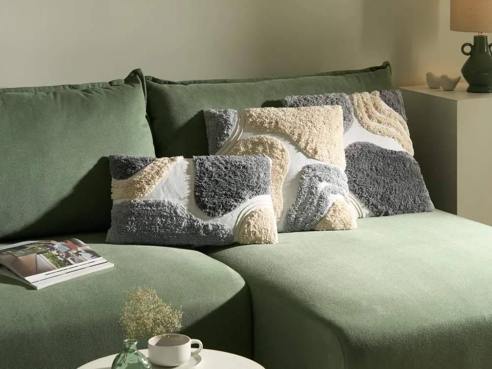 Dekokissen 3er Set ALSTONIA 30 x 50 cm 45 x 45 cm Baumwolle Grau Abstraktes Muster