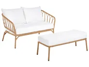 Garden Sofa 2 Seater FOLLO with Bench PE Rattan Light Brown_1079288