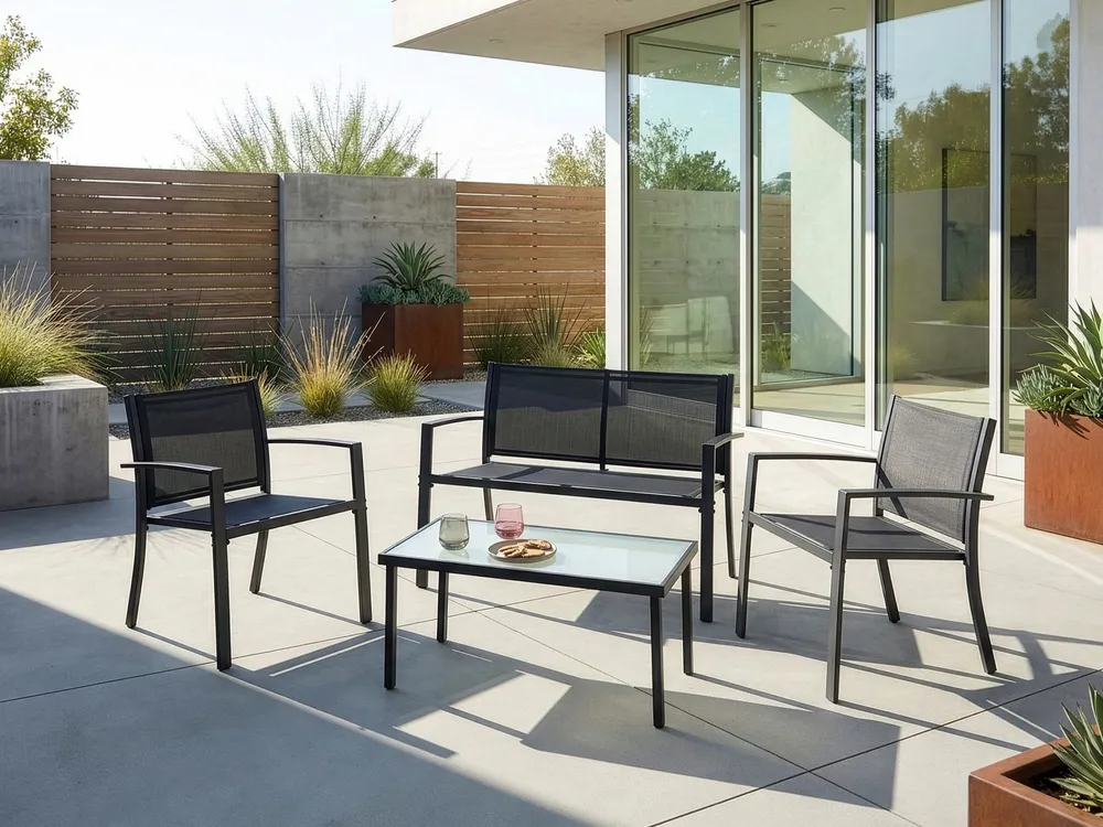 Lounge Set mit Tisch 4-Sitzer TAVOLETO Metall Dunkelgrau