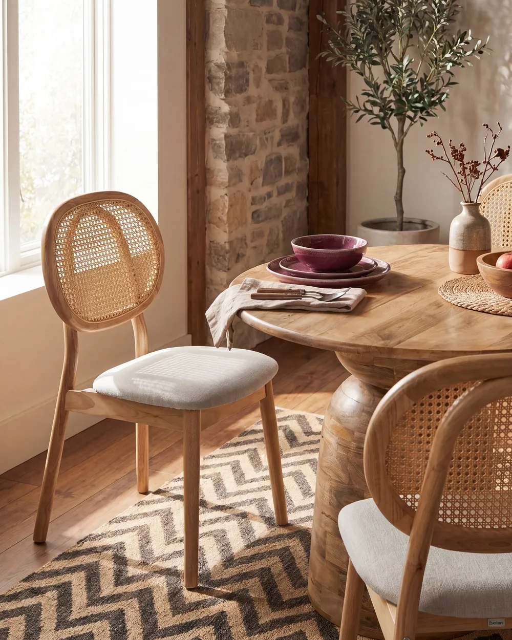 Set of 2 Chairs GAVIOTA Wood Light Brown/ Beige