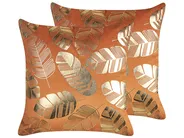 Dekokissen 2er Set SUNFLOWER 45 x 45 cm Samtstoff Orange Pflanzenmuster_829996