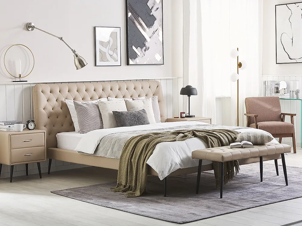 Bett mit Lattenrost Kunstleder ESSONNE 160 x 200 cm Beige_1177700