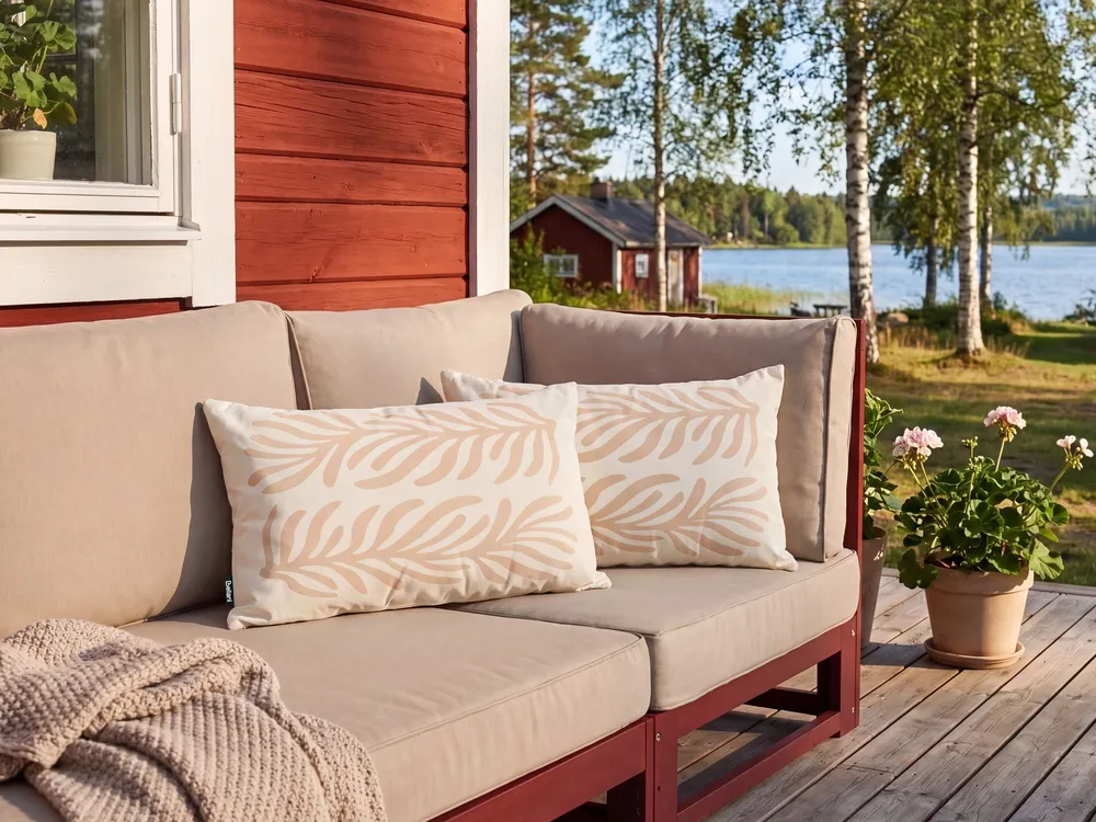 Gartenkissen 2er Set ALISMA Pflanzenmuster 30 x 50 cm Hellbeige