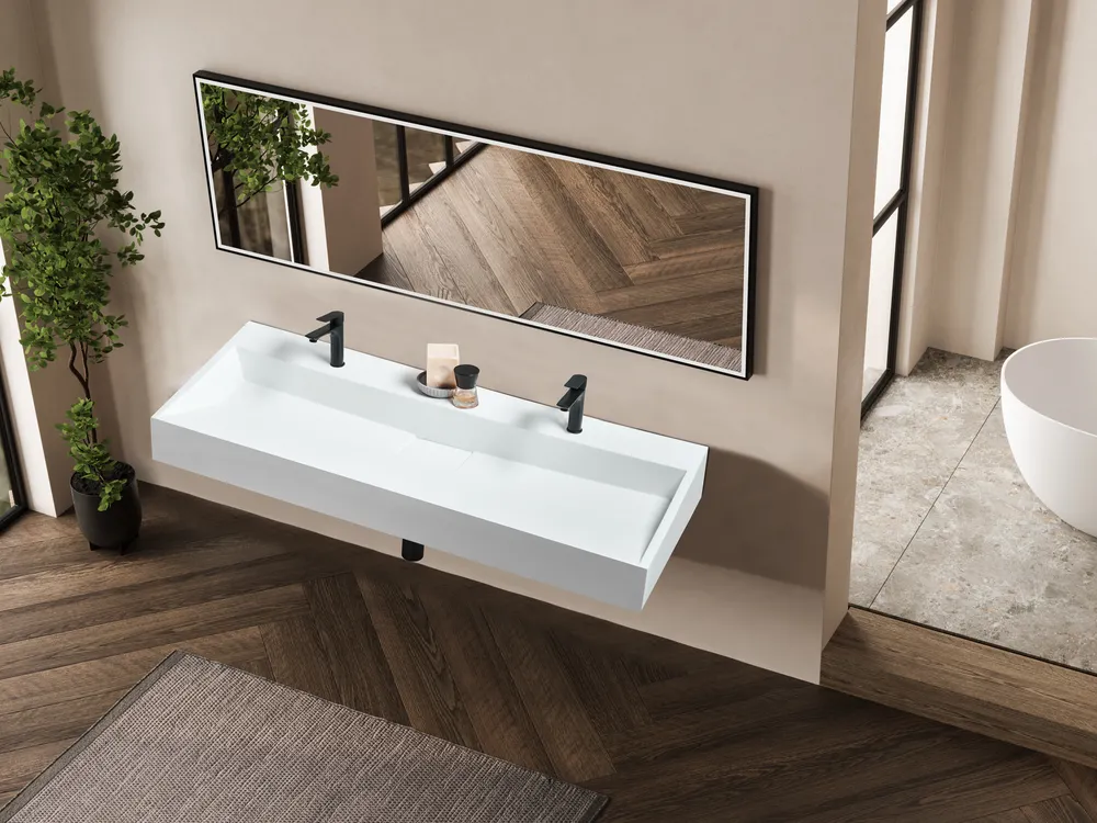 Doppel-Hängewaschbecken QUENKO 120 x 46 cm Mineralguss Weiß