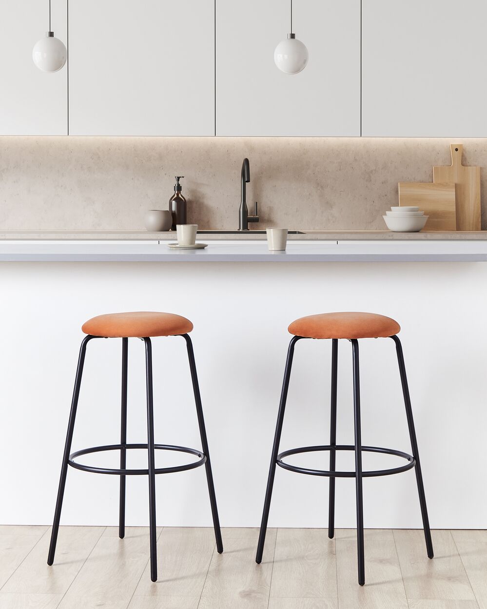 Set of 2 Bar Stools MORTON Velvet Orange