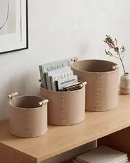 Set of 3 Baskets ARAM Faux Leather Beige_954504