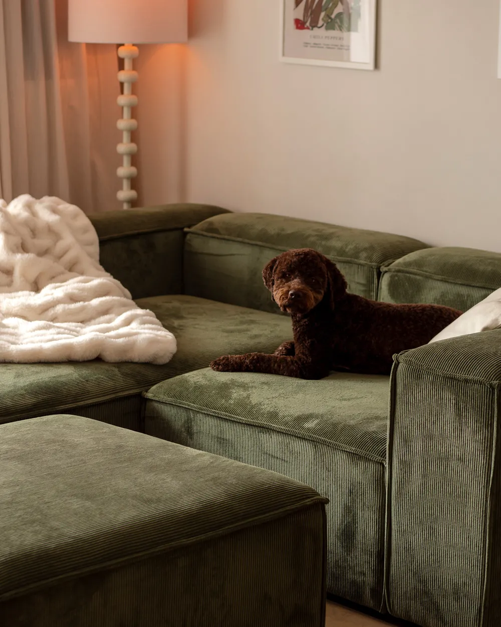 Modular Corner Sofa 2 Seater ARDAL with Ottoman Corduroy Green Right Hand_1022550