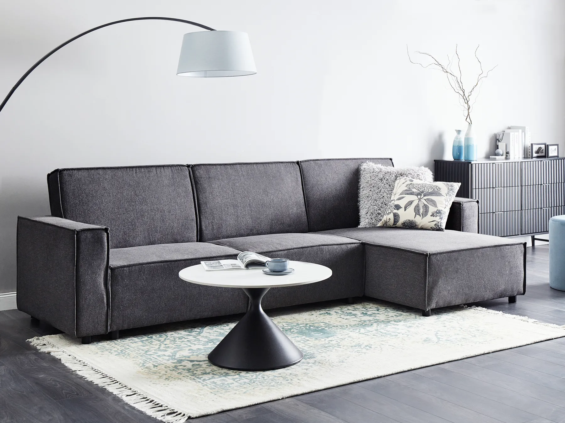 Eckschlafsofa 3-Sitzer ROMEDAL II Stoff Graphitgrau linksseitig_971427