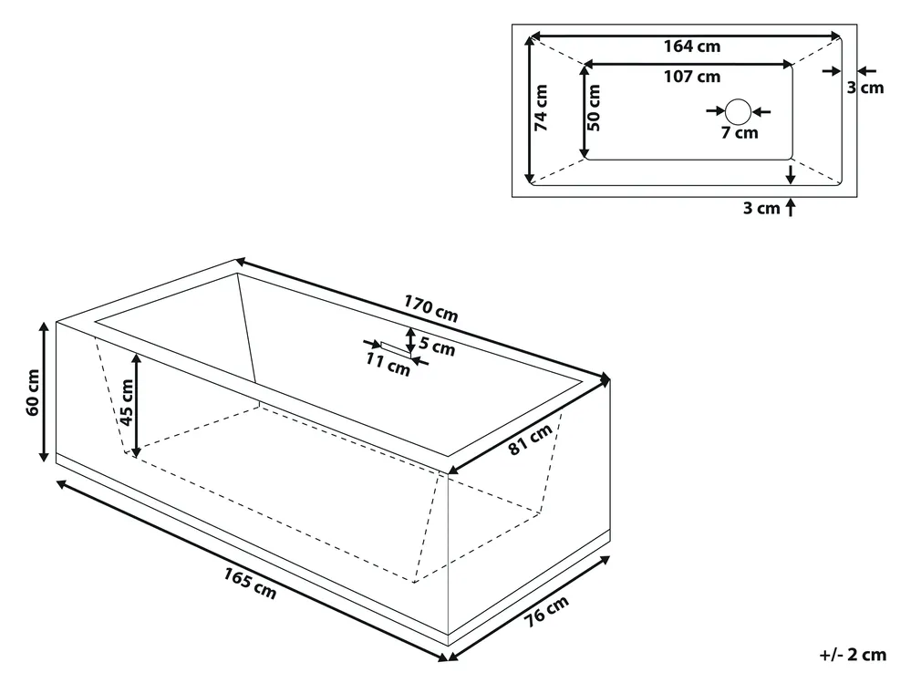 Freistehende Badewanne RIOS 170 x 80 cm Schwarz_762298